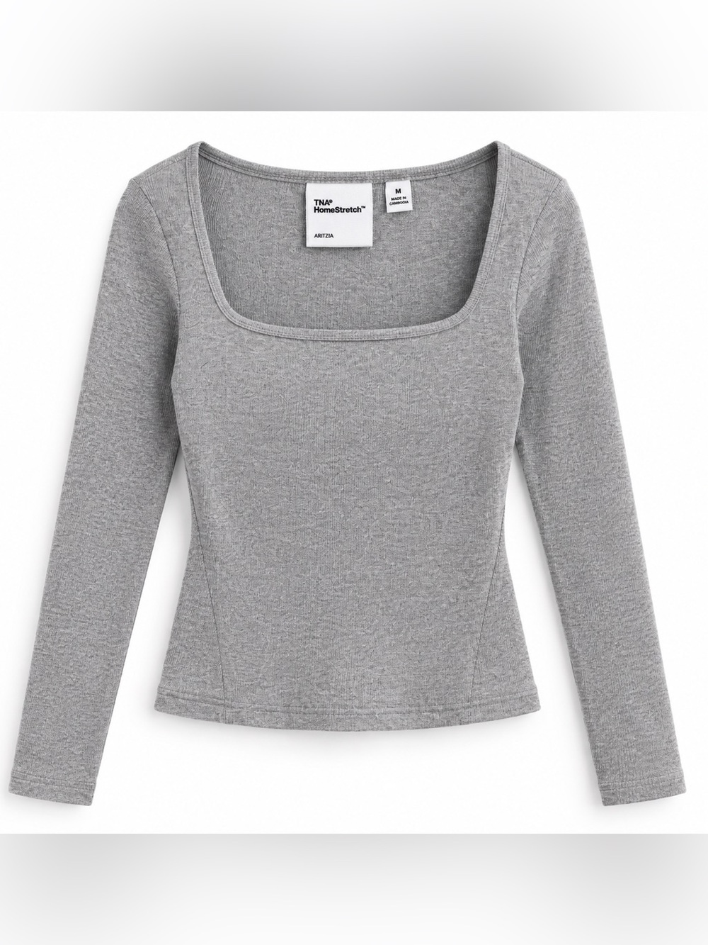 Aritzia TNA HomeStretch Rib Squareneck Longsleeve Grey M